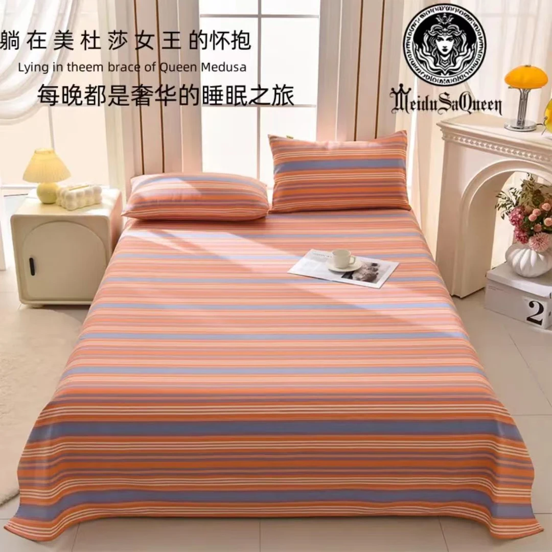 四季防滑细纱粗纱老粗布床单三件套透气凉席床上用品（床单1+枕套2