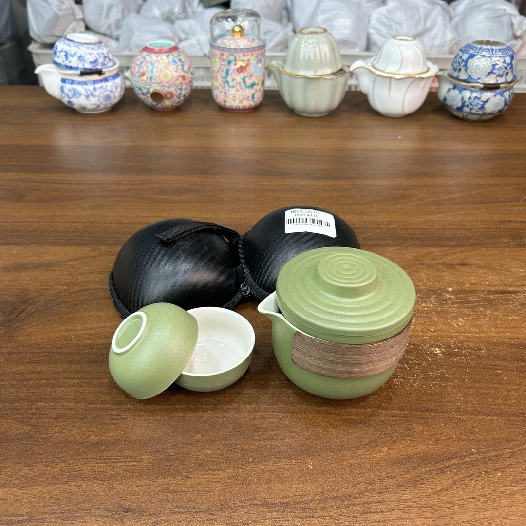 g070-粗陶路宝釉一壶两杯旅行茶具