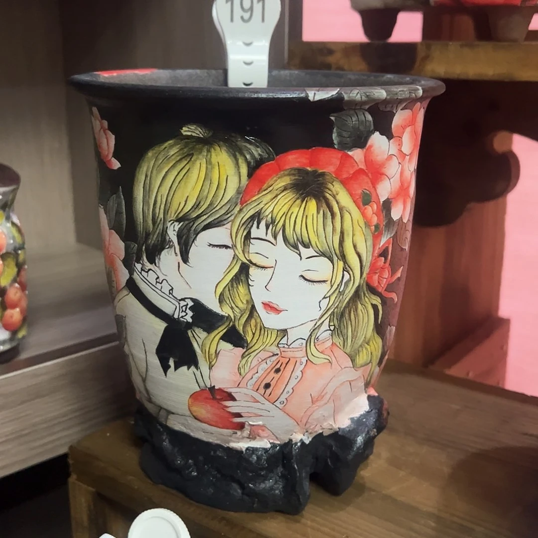 手绘陶瓷花盆口14.5高18.5