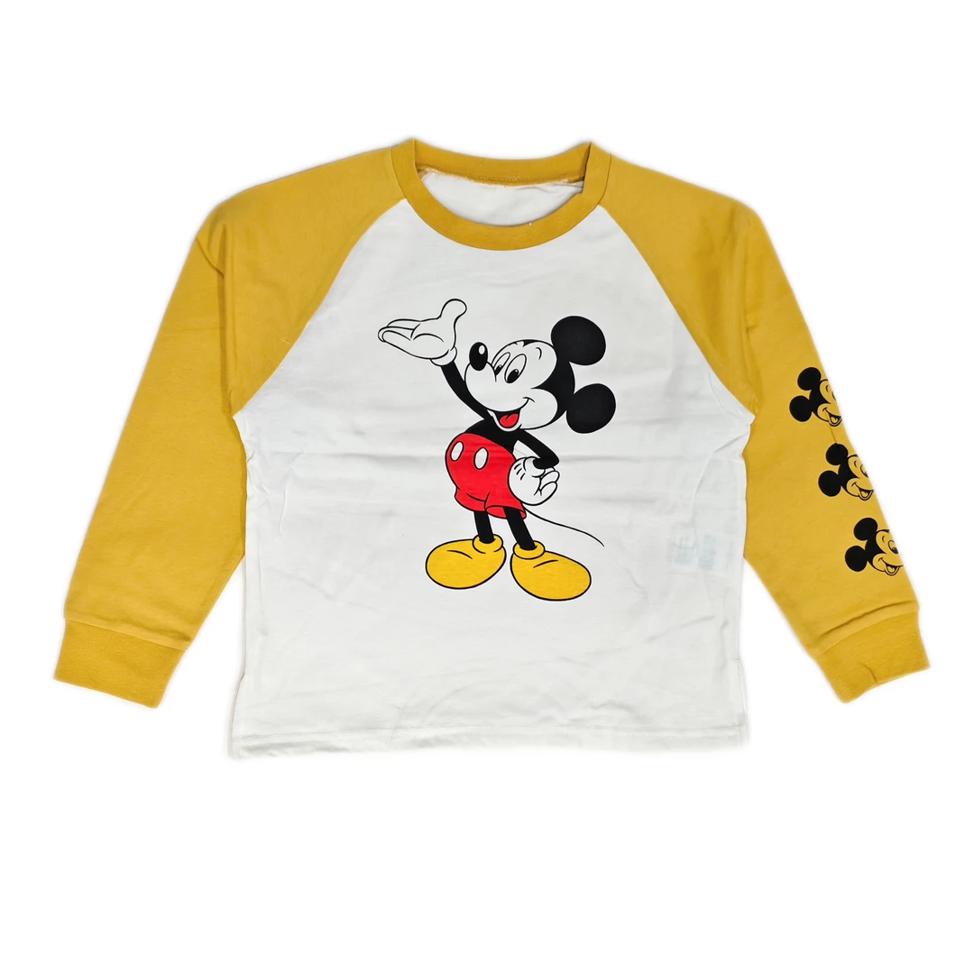 D家T恤卡通休闲上衣拼色插肩袖长袖T恤薄款春夏秋款