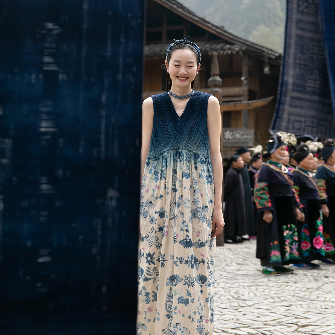 【非遗手工吊染】牧衣游原创 亚麻印花打条质朴优雅无袖长裙 关山