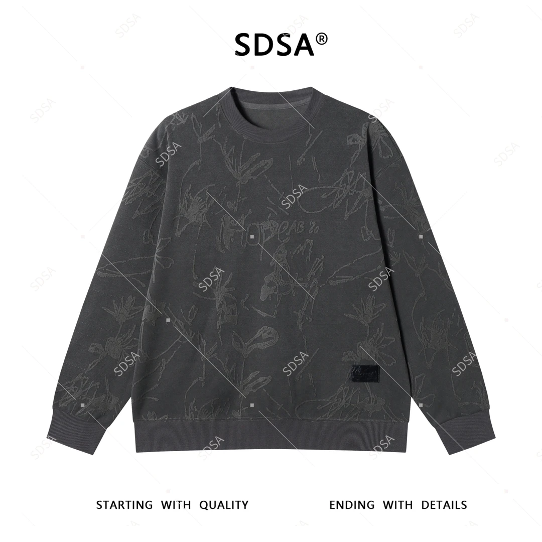 SDSA男士2025新款轻奢痞帅男装美式花卉提花圆领卫衣百搭时尚上衣