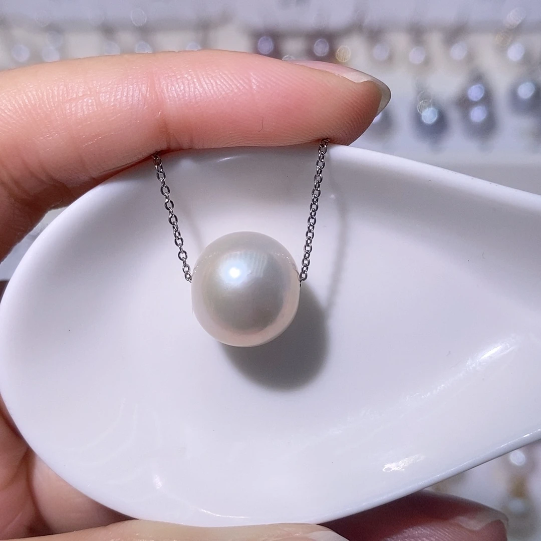 淡水珍珠吊坠(赠链)银S925镶嵌尺寸12/13毫米路路通