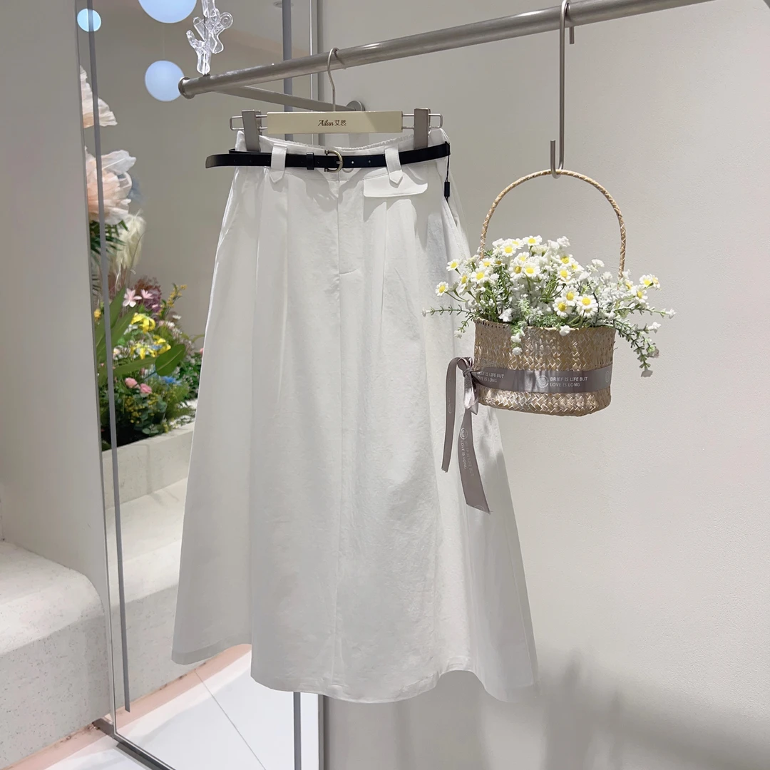 时尚百搭高腰半身裙春装新款女装裙子遮肉显瘦纯色修身A字裙 5A93