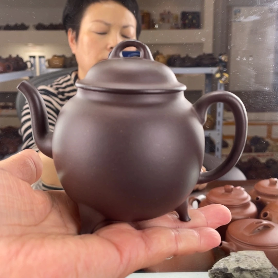 紫砂茶壶大水潭天青三足橄榄220cc
