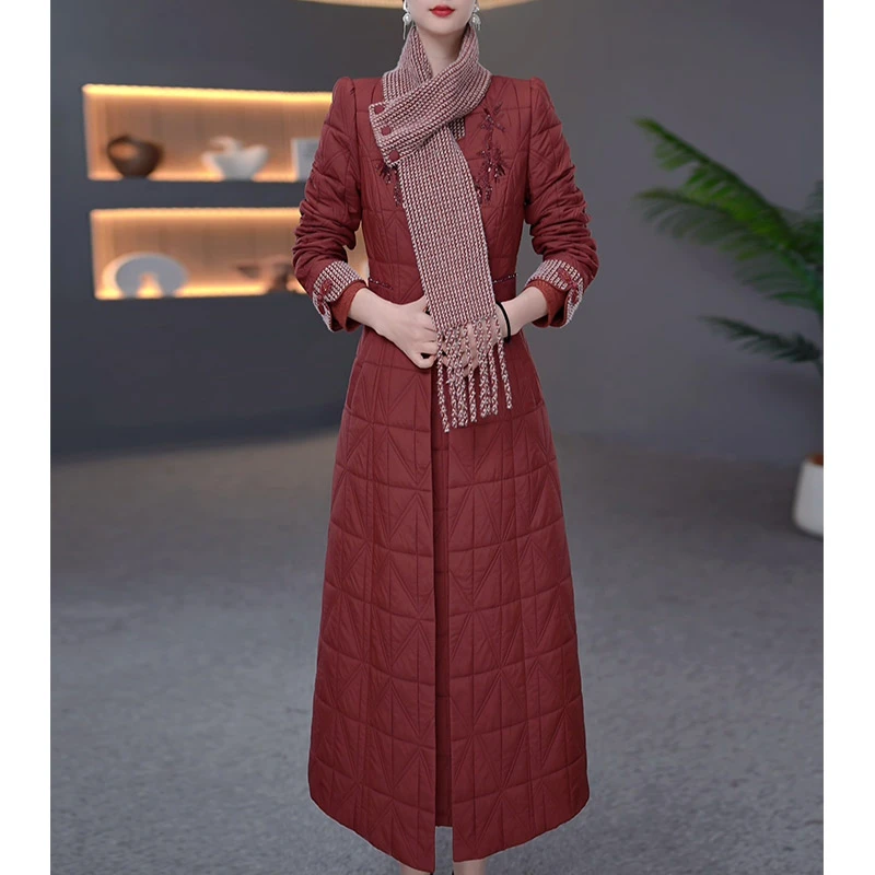 DBF-25B415 新款新中式收腰气质轻奢夹棉加厚中长款连衣裙 M-5XL