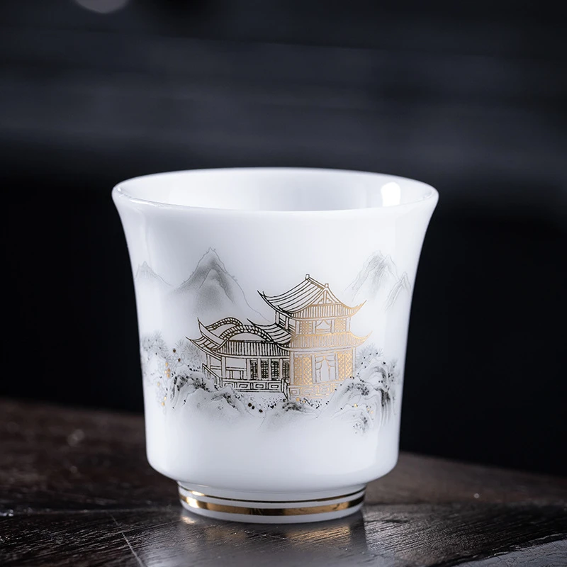 冰种玉瓷高档茶杯家用品茗杯中式陶瓷功夫茶具羊脂玉瓷国风单杯