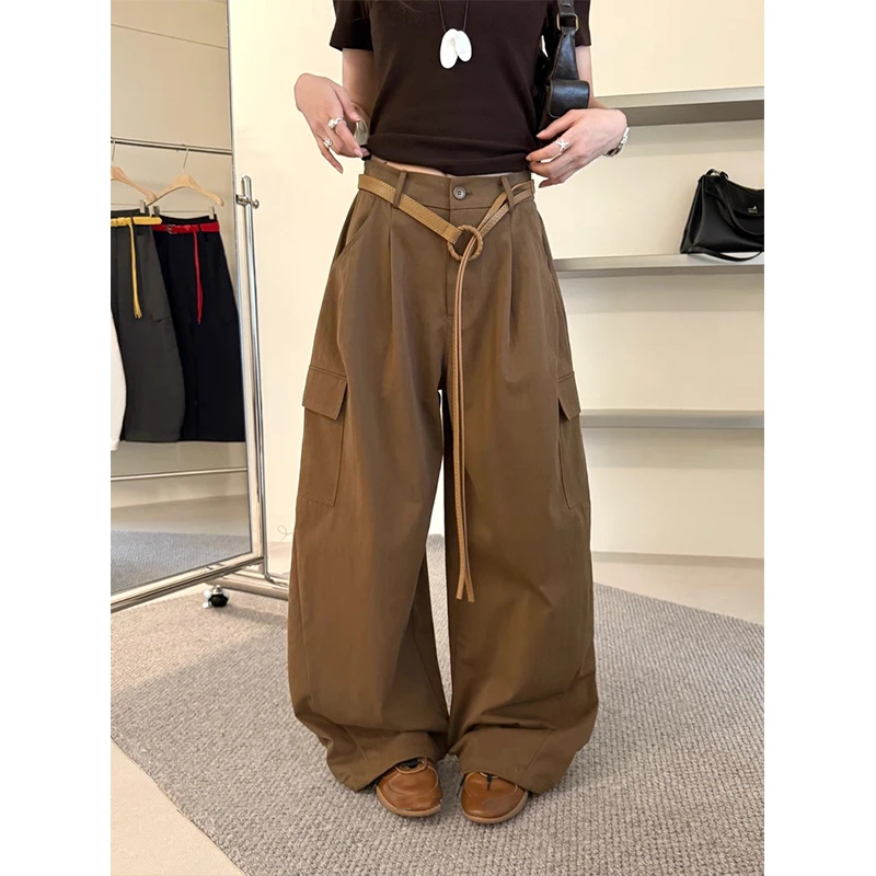 番茄妹妹Tomatosister 早秋高腰显瘦百搭后松紧腰阔腿弯刀工装裤