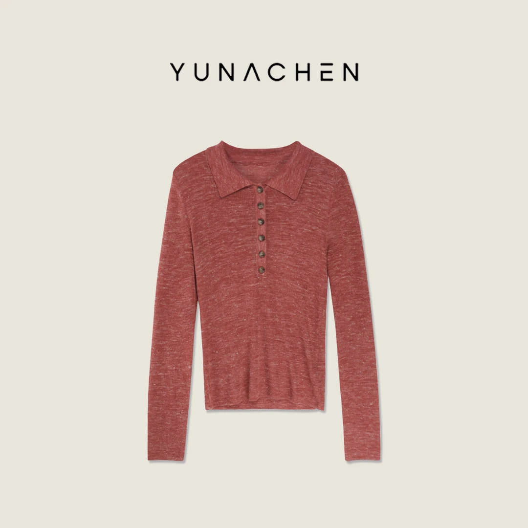 菠萝宝宝yuna【旧时光针织POLO衫】亚麻混纺琥珀流光polo领针织YH28