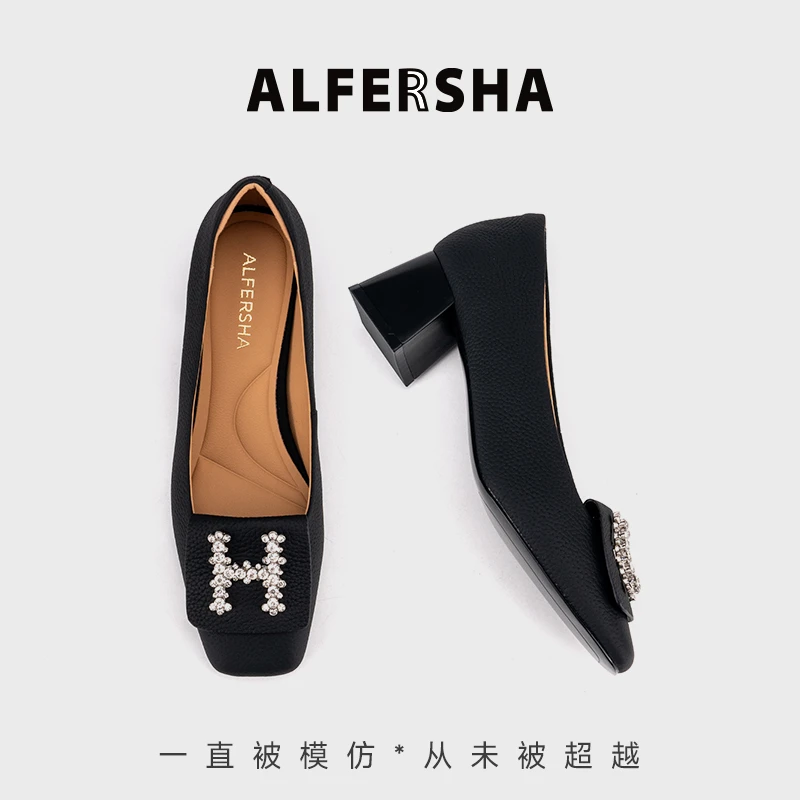 2025春款四季单鞋阿芙莎广系23289新款时尚气质百搭方头粗跟单鞋B