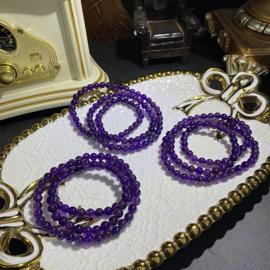 X992-高阶老矿天然乌拉圭紫水晶手串多圈-多样性发其一