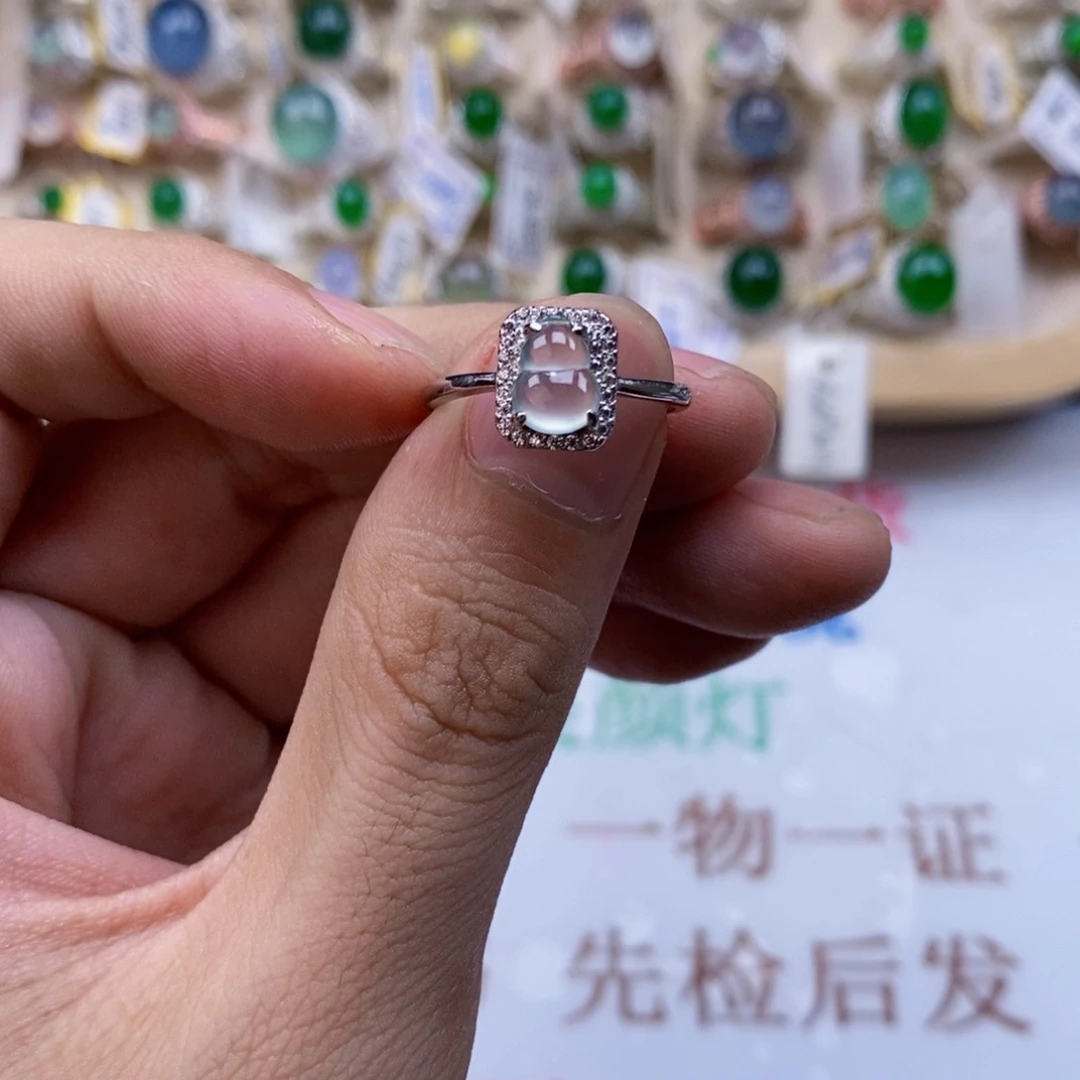 翡翠戒指银S925镶嵌天然缅甸翡翠a货