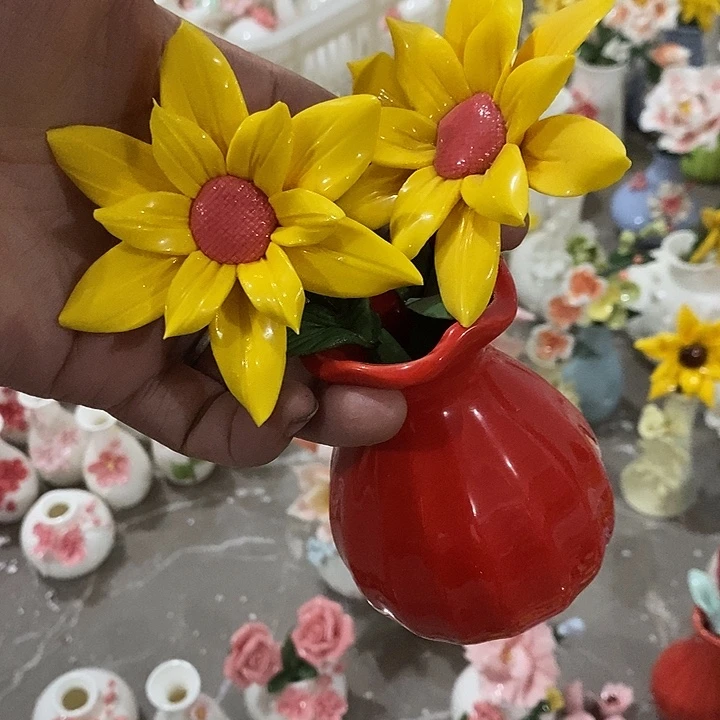 瓷片纯手工陶瓷花摆件瑕