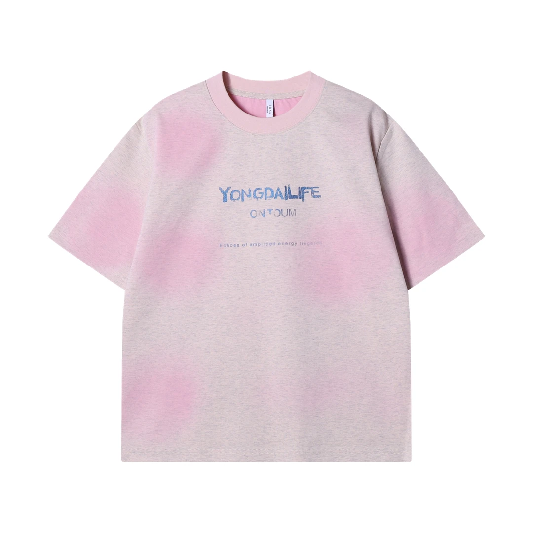 T2898夏季高级感韩版撞色印花字母圆领短袖T恤时尚休闲宽松上衣