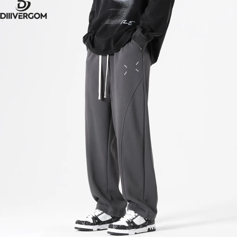 2025秋季新款男士宽松直筒运动裤美式高街轻奢痞帅弯刀裤纯色卫裤