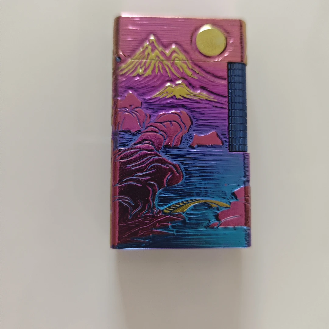 圣哥TC4钛合金火灵兽侧滑手推盖手雕山水手工打火机