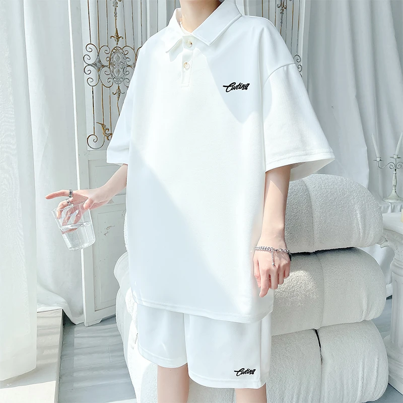 休闲男士宽松休闲套装夏季潮流宽松短袖短裤男生帅气穿搭一整套