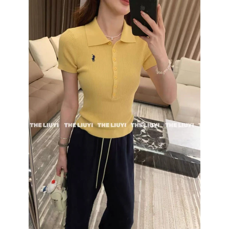 小马polo~夏季羊毛细针织翻领上衣