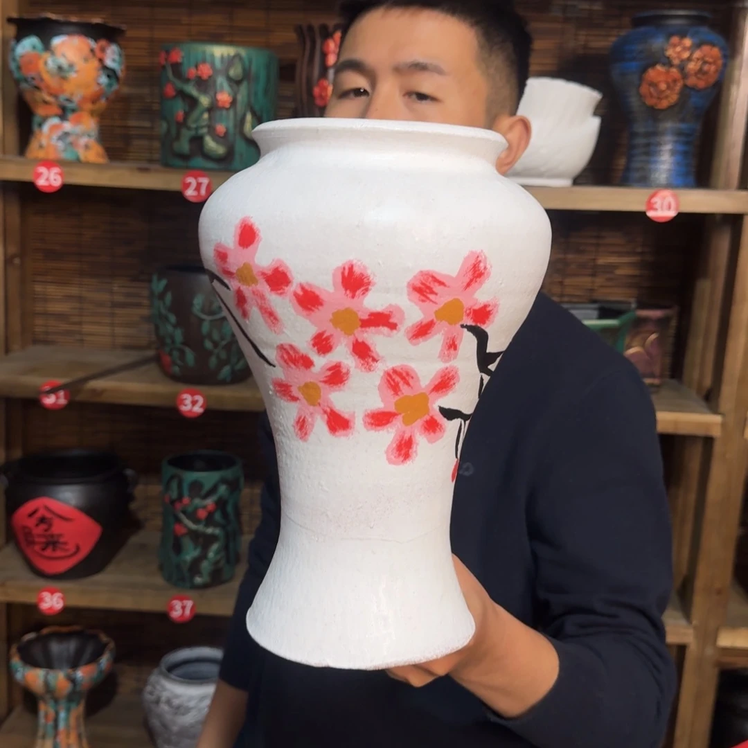 红陶浮雕花盆炸炸炸
