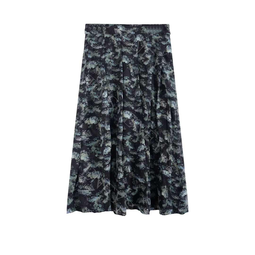 【双姐】植物花卉半身裙长裙碎花薄款通勤复古百褶休闲夏季9501