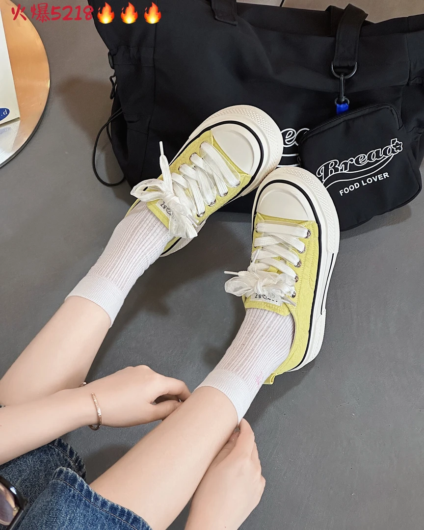 休闲风薄款街头风系带低帮帆布鞋运动板鞋潮鞋学生夏季女鞋