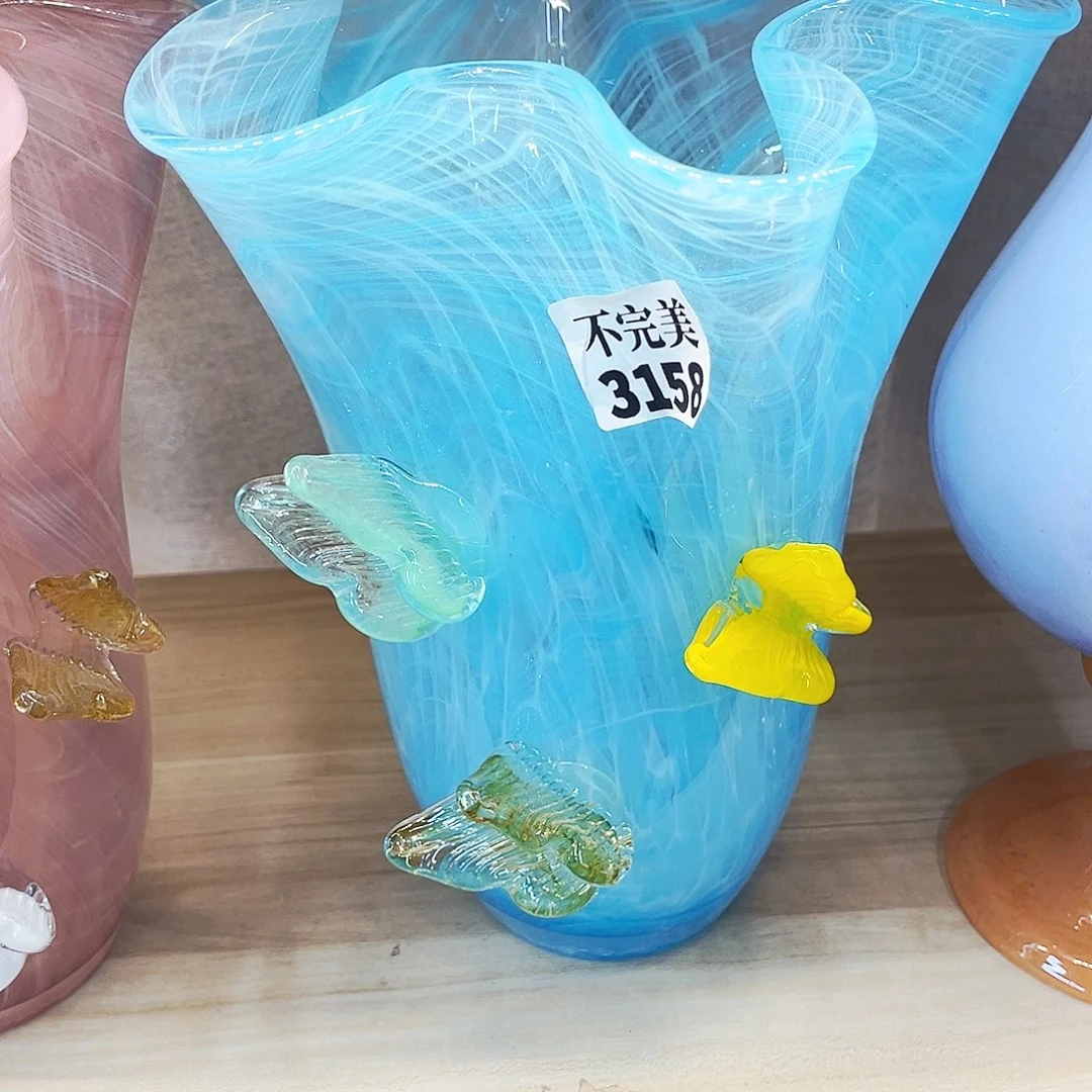 琉璃大号蝴蝶花瓶家悦琉璃工艺品不完美
