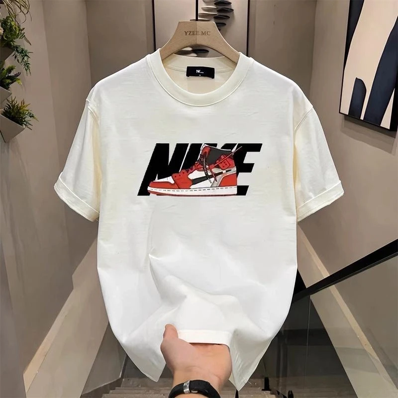 夏季新款美式潮牌重磅纯棉短袖t恤男时尚圆领宽松印花t恤潮流穿搭