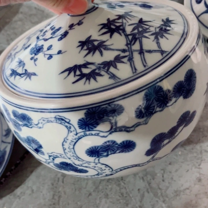青花玲珑猪油罐5斤装