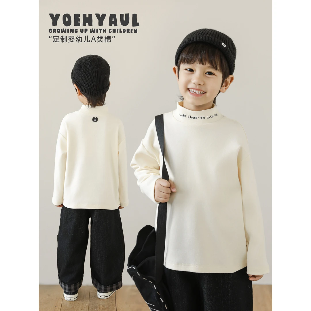 幼悠男童冬装字母半高领打底衫潮酷痞帅童装保暖儿童衣服N6324