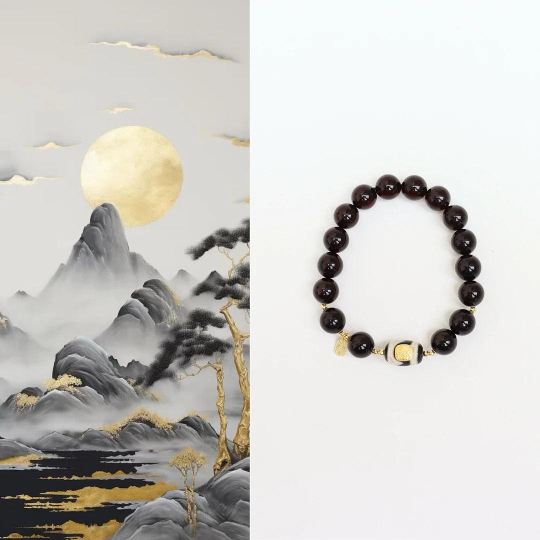 【冬月】原创设计款天然琥珀血珀单圈18k金简约女款手串手链10mm