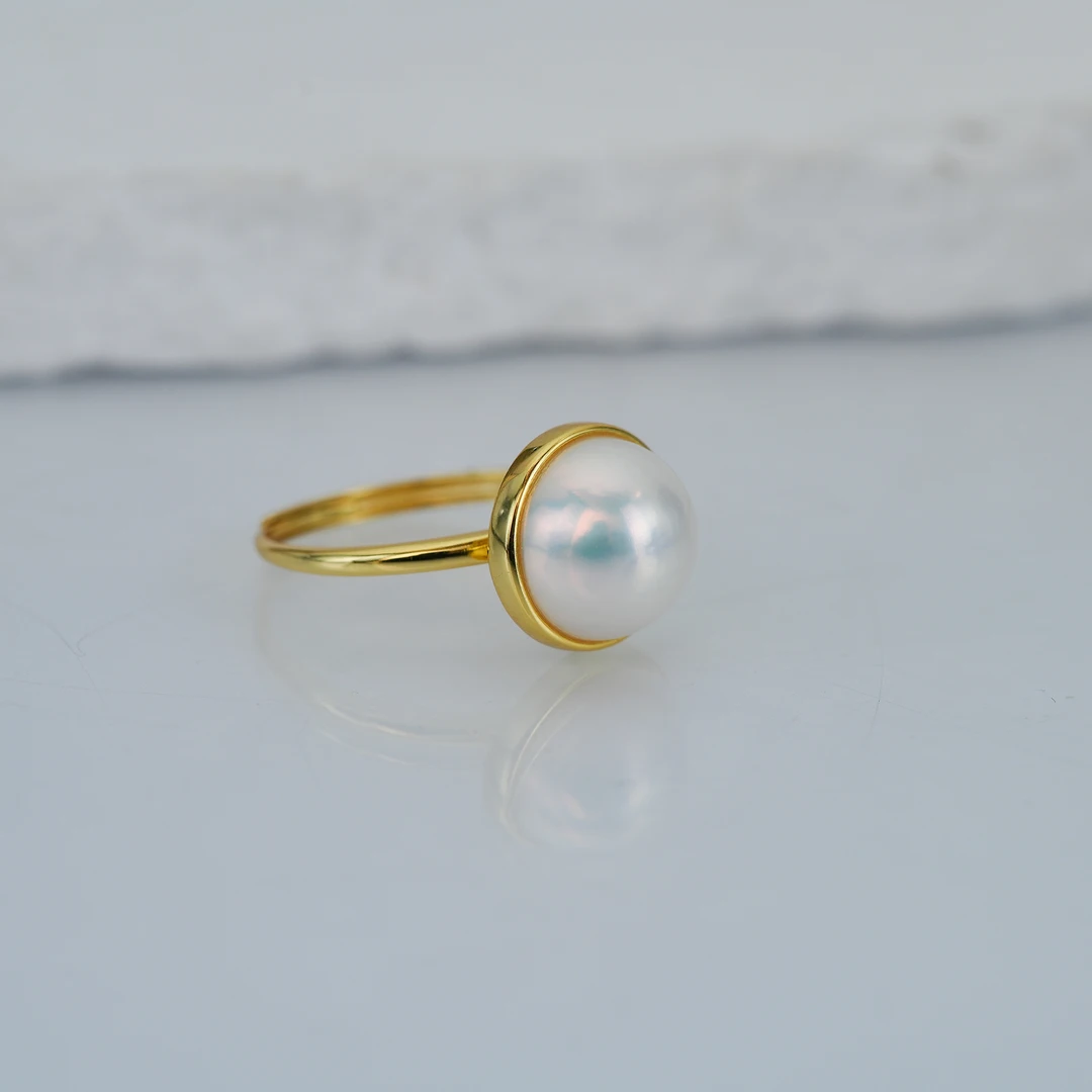 淡水S925银百搭经典款白马贝珍珠戒指 11-12mm