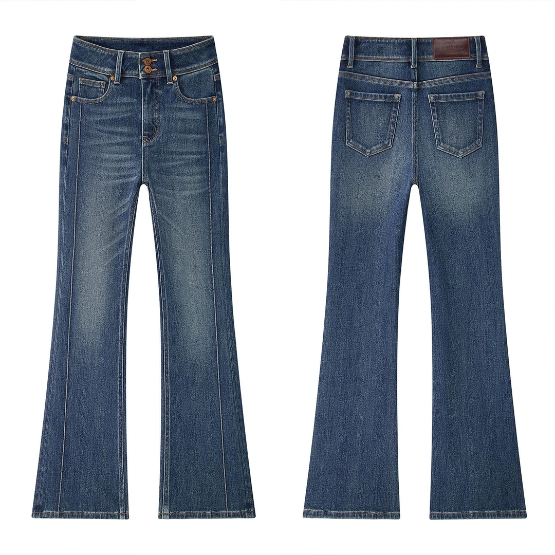 加绒喇叭牛仔裤女秋冬2025新款高腰修身弹力马蹄裤保暖加厚微喇裤