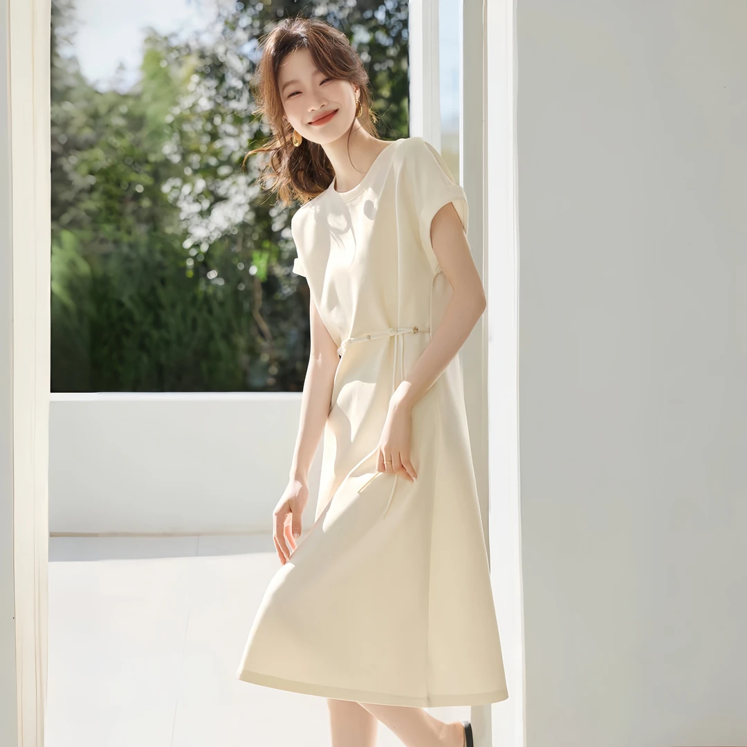 轻国风休闲感T恤式连衣裙2025夏季新款百搭显瘦短袖连衣裙气质