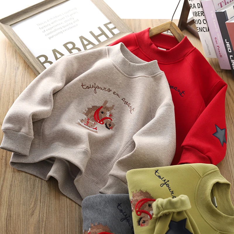 男童加绒卫衣2025冬季新款儿童装圆领打底衫加厚潮酷帅气保暖上衣