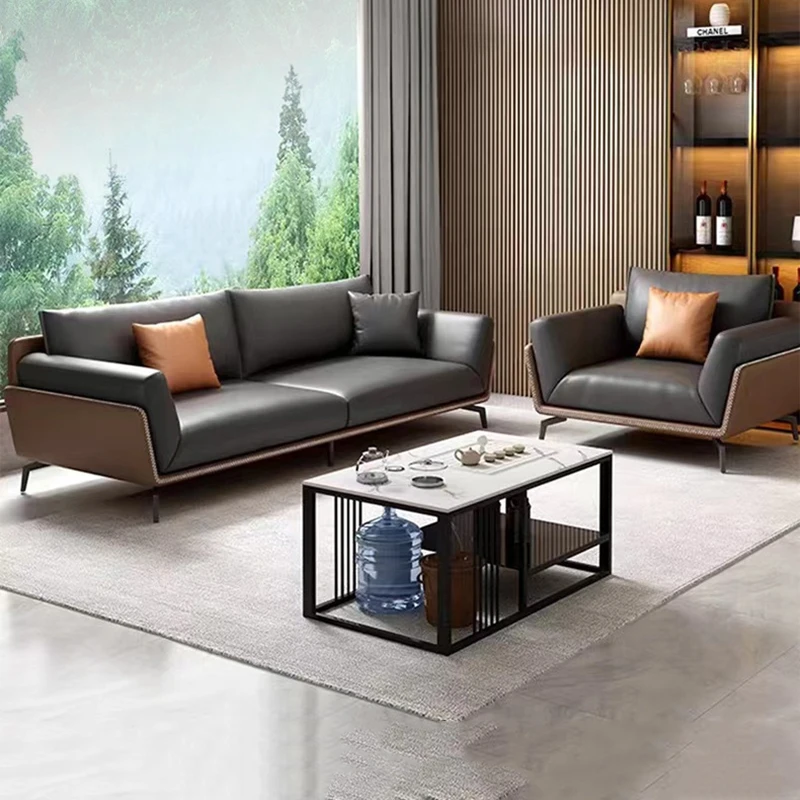 商务办公沙发西皮轻奢老板办公室会客区茶几组合现代接待室沙发