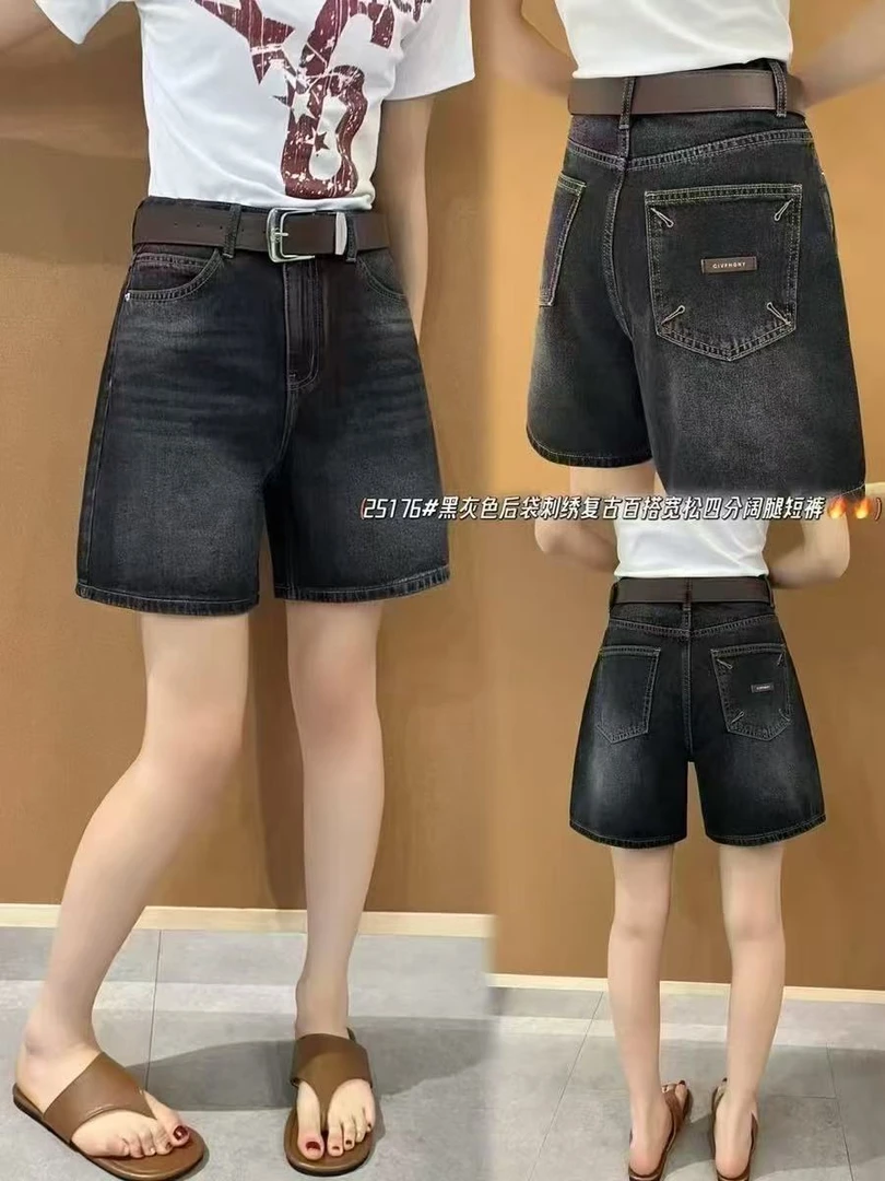 爆款复古女款时尚薄款休闲显瘦宽松阔腿牛仔短裤