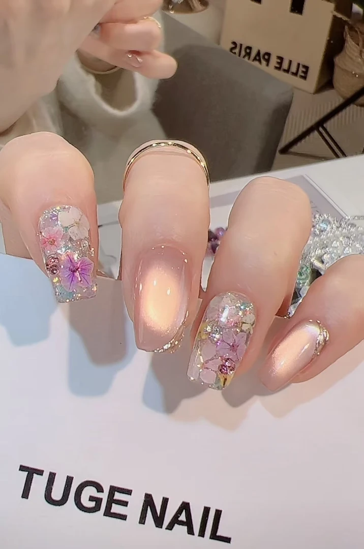 TugeNail“鸟语花香”春夏原创干花贴纸玻璃珠设计师穿戴甲TGT305