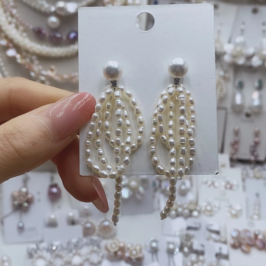 淡水珍珠银S925镶嵌耳饰