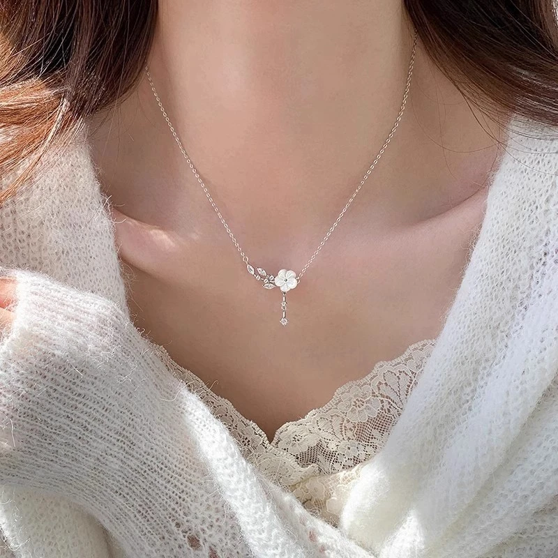 坠链均足银 999纯银山茶花项链女款轻奢高级纪念日生日礼物送女友