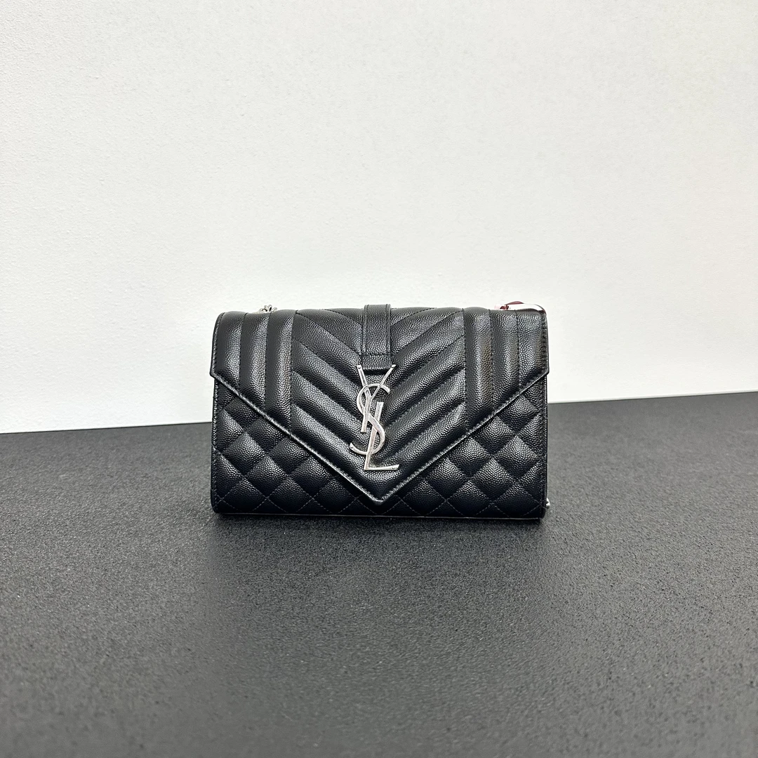 99新 YSL/圣罗兰 壹所奢品/YSL 信封 鱼子酱 小号 黑银 新款冉