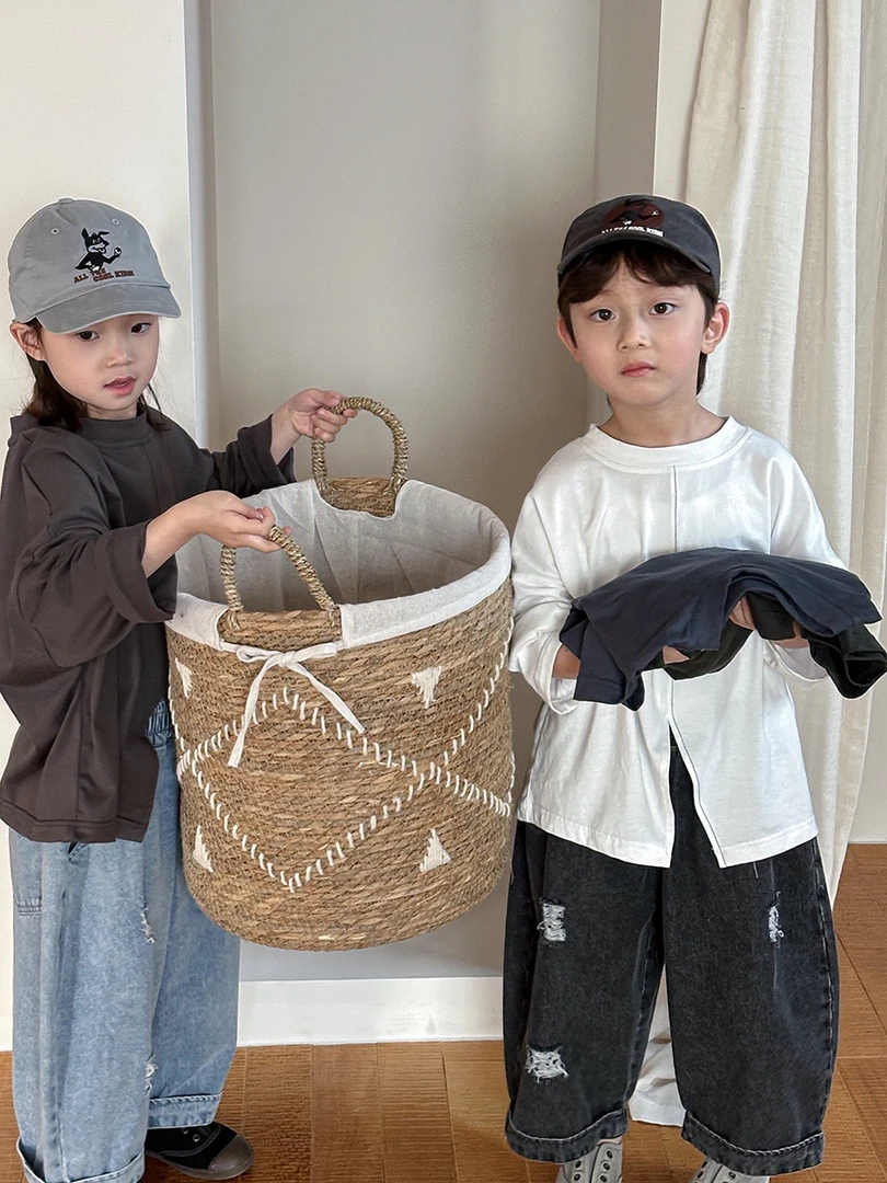 2025秋季新款净色长袖T恤男女宝宝简约风开叉打底衫