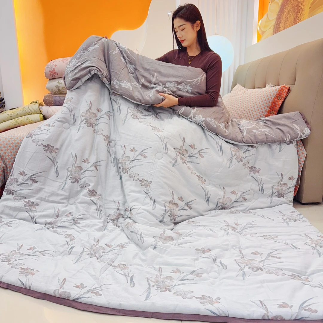 【2米*2.3米双人兰花】2米大号纯棉精梳纱秋冬被透气亲肤可机洗