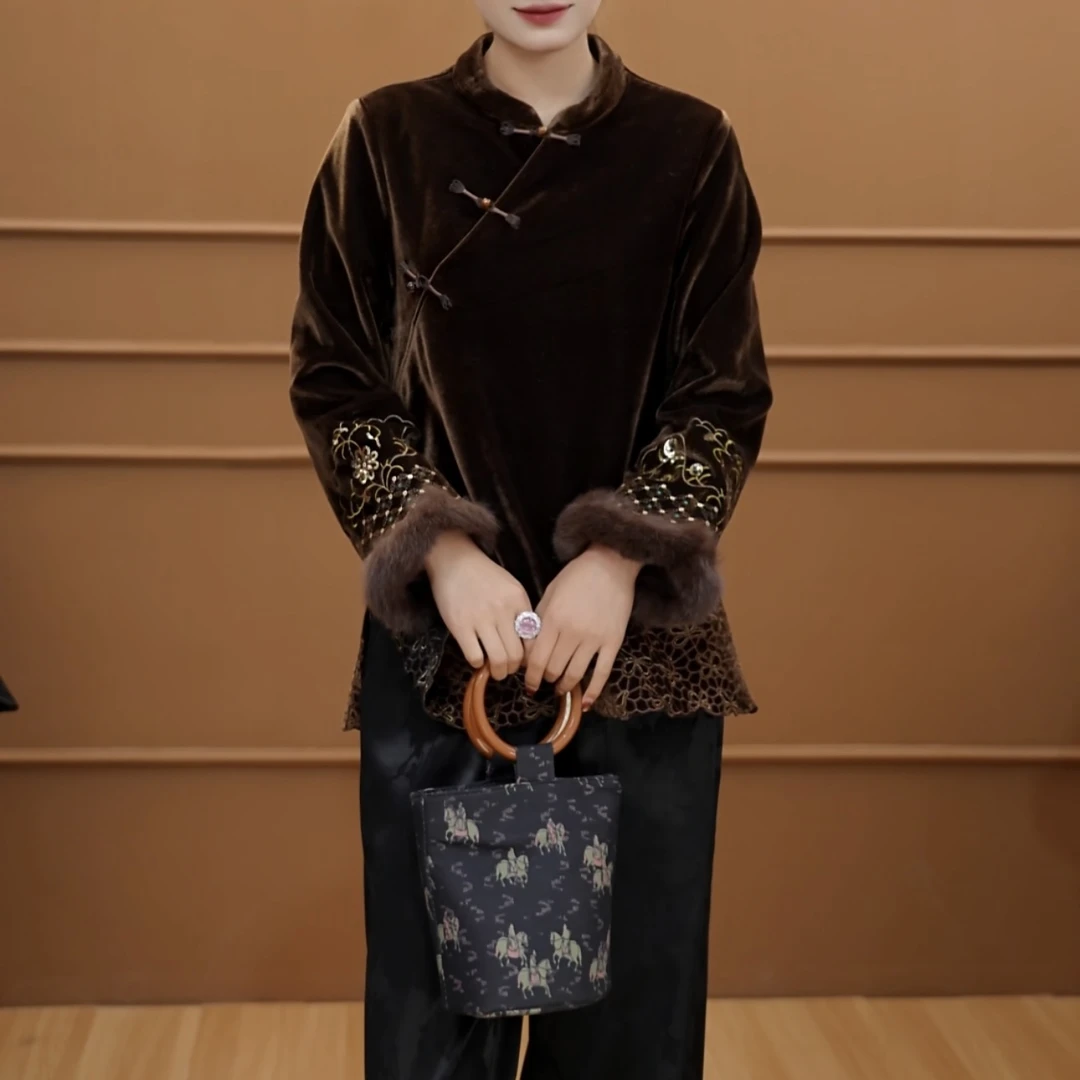 【花影流香】新中式加厚保暖重工刺绣国风宽松上衣盘扣气质显瘦唐装