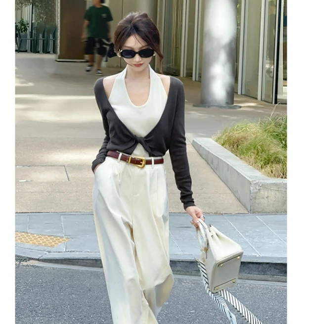 【果果家优选】 假两件时尚百搭显瘦气质秋季女款高级感毛针织衫