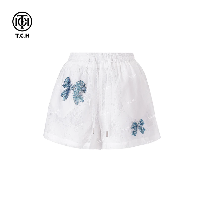 私服-TCH潮牌25夏季新款烫钻工艺休闲时尚百搭短裤T75A21E5009