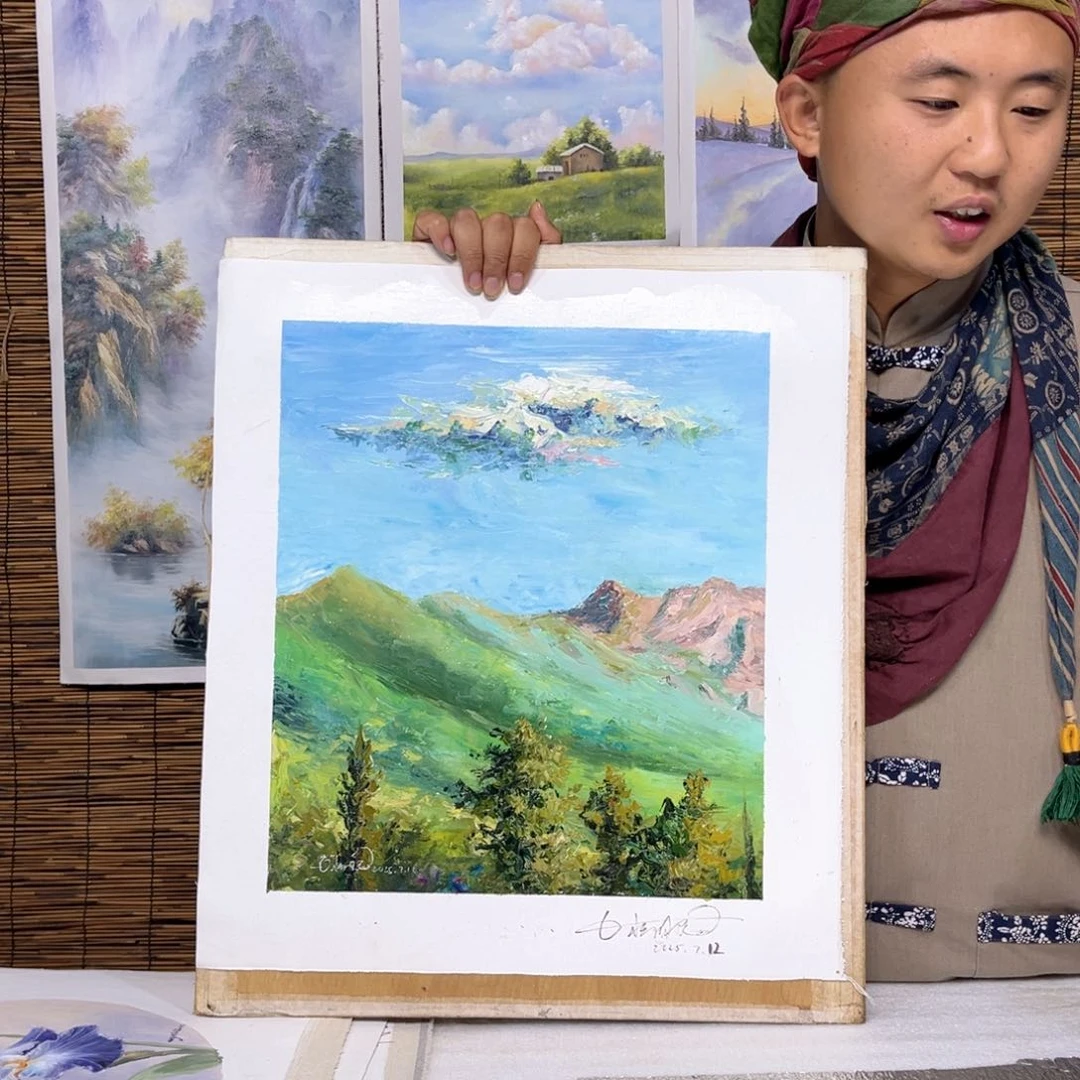 油画行路人小院绘画作品竞拍