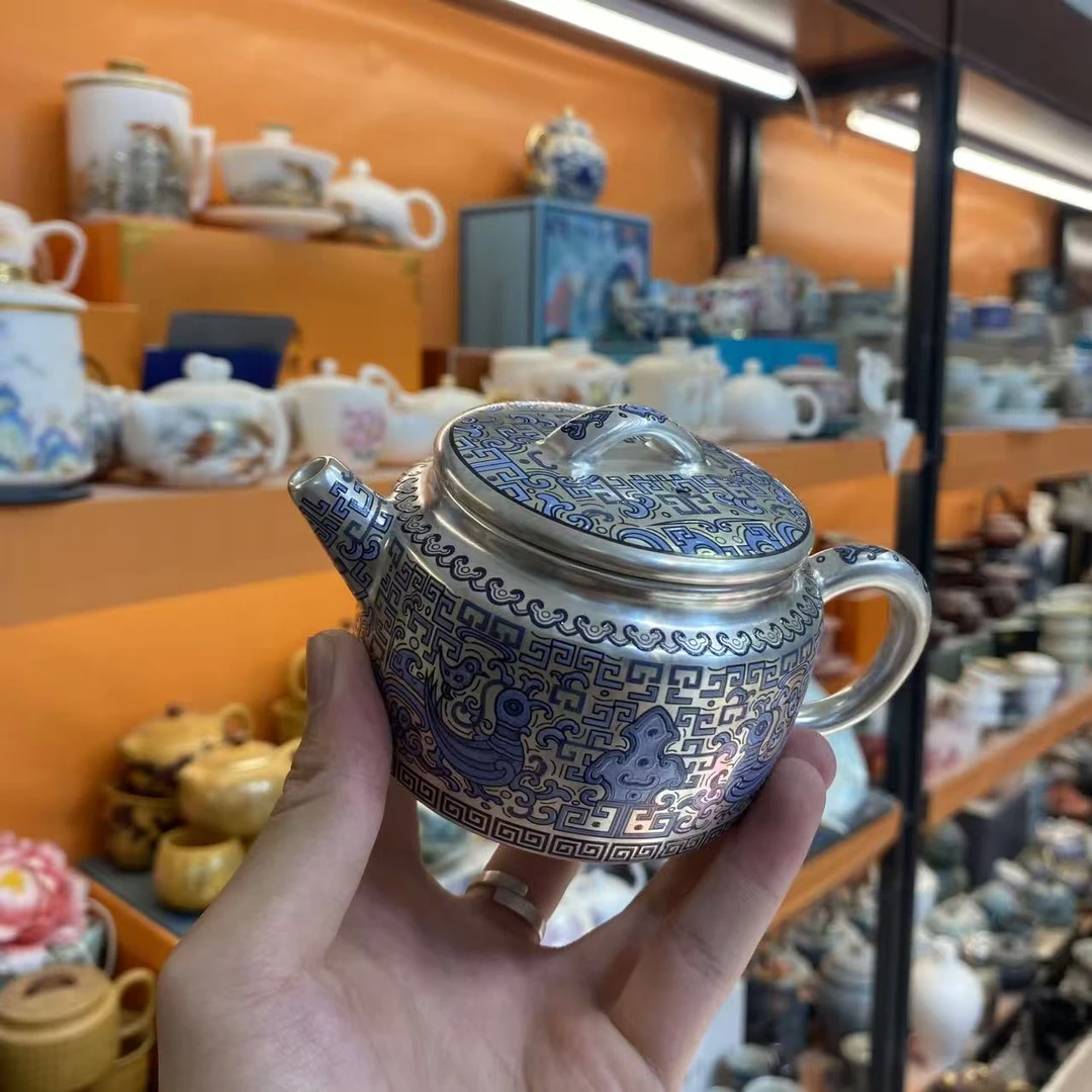 友名 皇杰玄鸟汉瓦瓷胎包银壶-wm