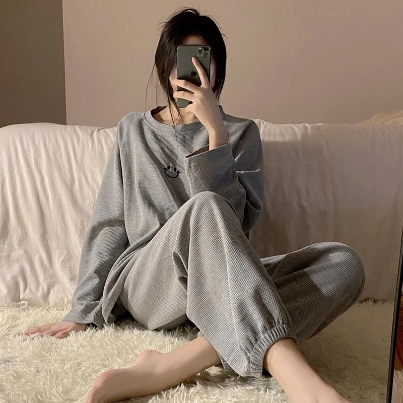 睡衣女士春秋冬季长袖2025年新款休闲简约大尺码宽松家居服套装