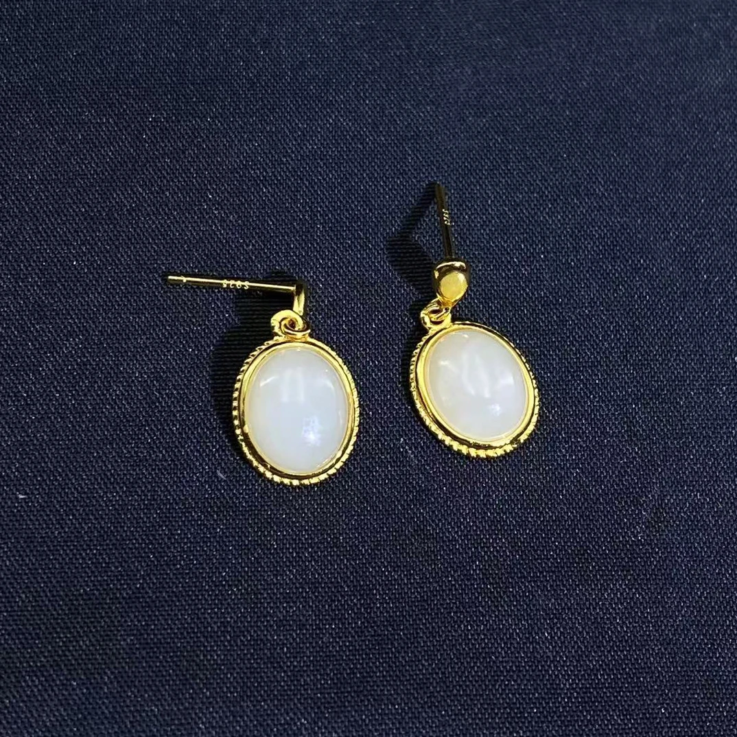 和田玉白玉镶嵌耳饰（Y）