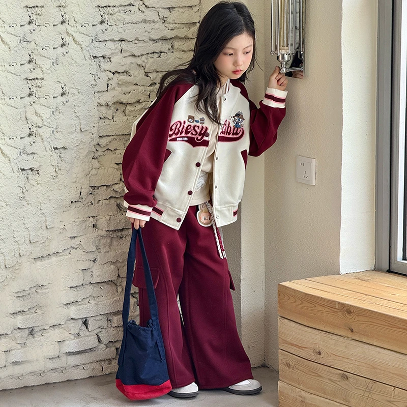女童棒球服外套春秋款2025新款儿童洋气休闲圆领潮酷穿搭百搭上衣